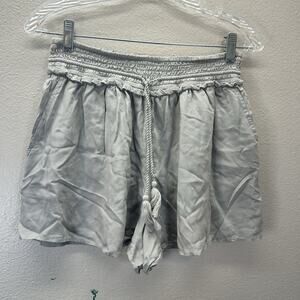 Aritzia Wilfred Smocked Short SZ S Tan Silky Drawstring Pull On Boho Coquette